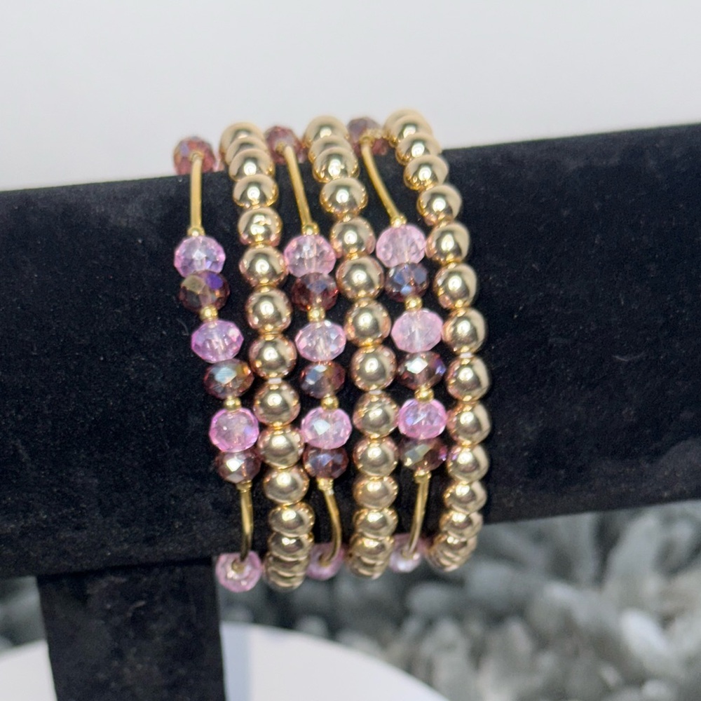 Elegant Gold and Purple Beaded Bracelet 6 Piece Set